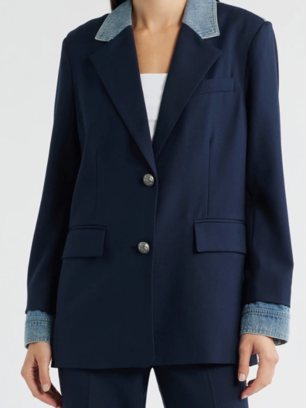 Koby Halperin Sylvia Contrast Trim Blazer Denim & Wool Size XS Classic Style